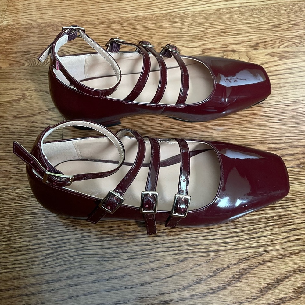 Burgundy Red Multi-Strap Mary Janes - Picture 2 of 4